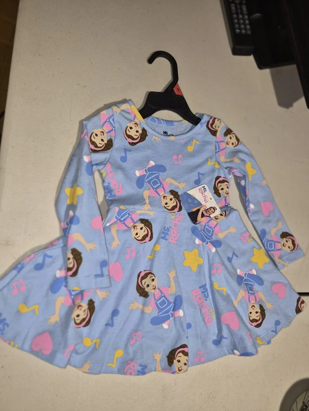 Kids Long-Sleeve Blue Character Print Dress